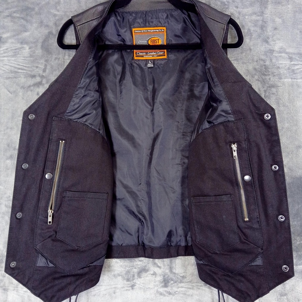 First Classics Leather Vest Mens Large Black M630 Motorcycle‎ Biker Lace